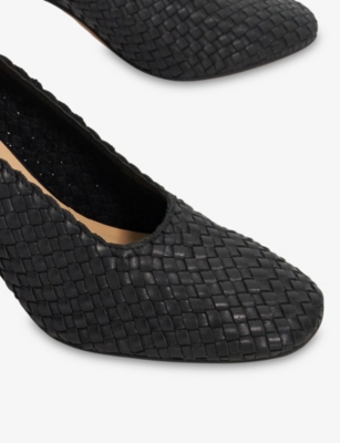 Dune Womens Black Leather Admired Woven Leather Heeled Courts Eur 38/5 Uk In Animal Print