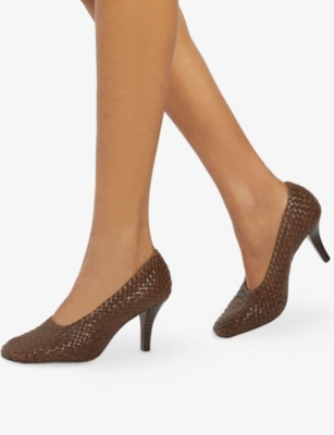 Dune Womens Brown Leather Admired Woven Leather Heeled Courts Eur 38/5 Uk In Multi