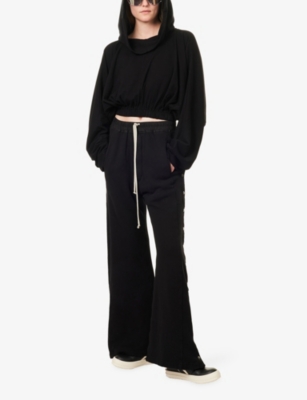 Rick Owens Drkshdw Womens Black Cropped Hooded Brushed-cotton Tunic In Black