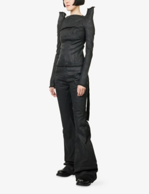 Rick Owens Drkshdw Womens Black Wax Tec Coated-denim Top In Black