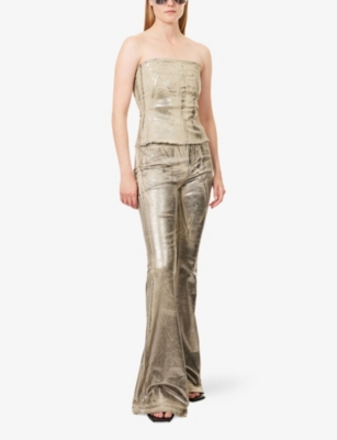 RICK OWENS DRKSHDW: Bustier Metallic Cotton-Twill Top
