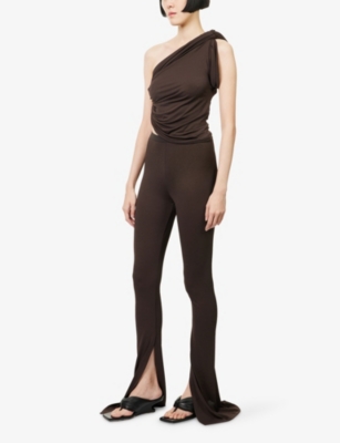 Rick Owens Lillies Womens Raisin Carmen Split-hem Jersey Trousers In Purple