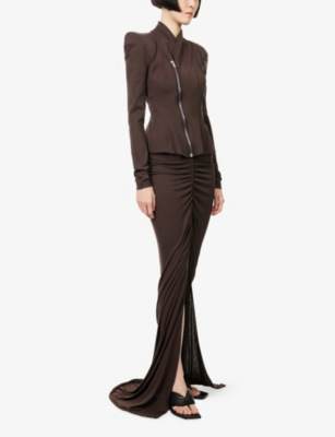 Rick Owens Lillies Womens Raisin Princess Panelled Woven Jacket In Brown