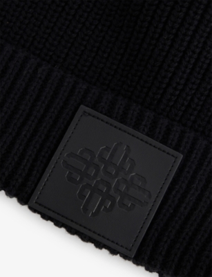 The Couture Club Mens Black Logo-emblem Ribbed Cotton Beanie Hat In Black