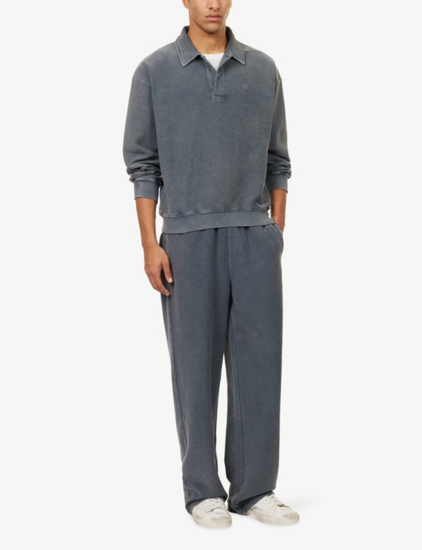 Ribbed Polo-Collar Cotton-Jersey Sweatshirt