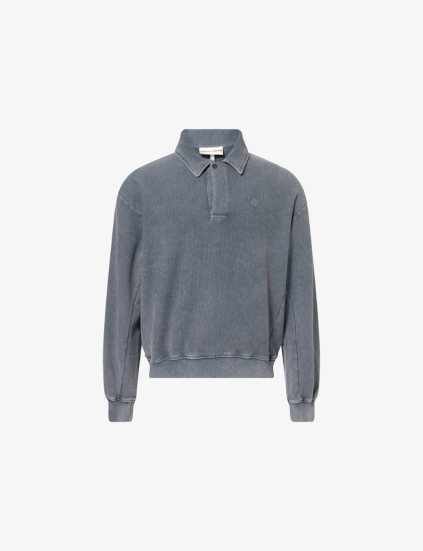 Ribbed Polo-Collar Cotton-Jersey Sweatshirt