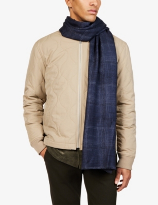 CORNELIANI: Checked Frayed-Edge Wool Scarf