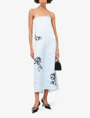 ERDEM: Embellished Wrinkled Woven Midi Dress