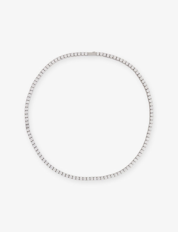 Tennis Long 18ct White Gold-Plated Stainless Steel, Brass Pavé-Stone necklace Necklace