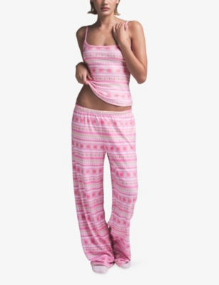 SKIMS: Logo Plush Pointelle Fairisle-Pattern Pyjama Bottoms