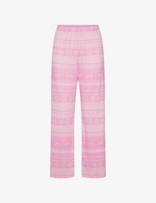 SKIMS: Logo Plush Pointelle Fairisle-Pattern Pyjama Bottoms