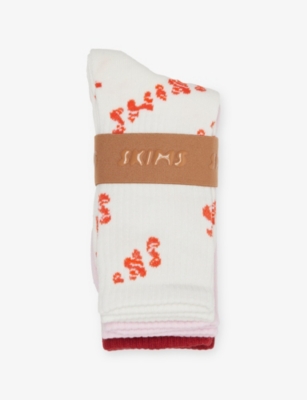 SKIMS: Ribbed Stretch Cotton-Blend Crew Socks Pack of Three