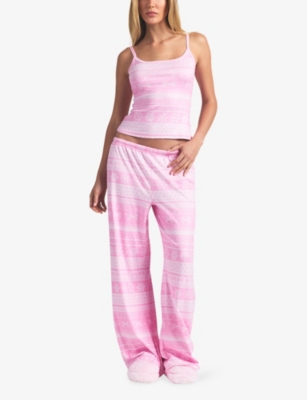 SKIMS: Logo Plush Pointelle Fairisle-Pattern Stretch-Woven Cami Top