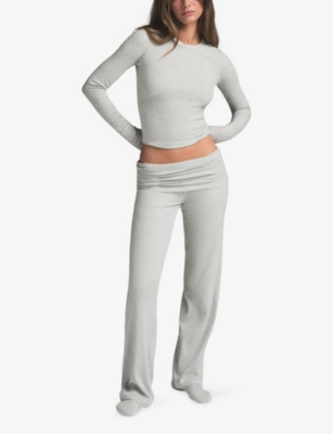 SKIMS: Round-Neck Long-Sleeve Stretch-Cotton Jersey Top