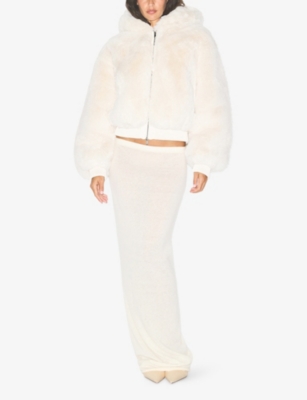 SKIMS: Hooded Zip-Up Faux-Fur Jacket