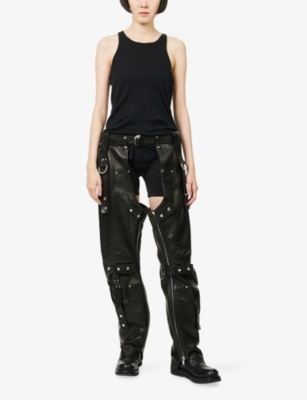 Rick Owens Womens Black Leo Leather Chaps In Black