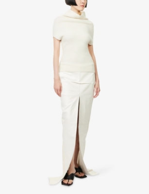 Rick Owens Womens Milk Crater High-neck Rib-knit Wool Top In White