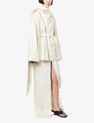 Rick Owens Womens Milk Fringed Flight Leather Jacket In White