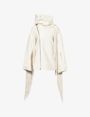 Rick Owens Womens Milk Fringed Flight Leather Jacket In White