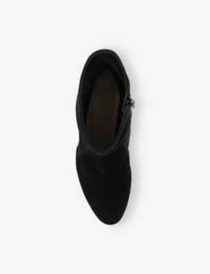 Dune Womens Black Suede Okra Ruched Suede Heeled Ankle Boots Eur 37 / 4 Uk In Black