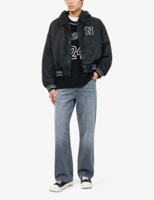 NAHMIAS: Logo-Patch Hooded Nylon Bomber Jacket