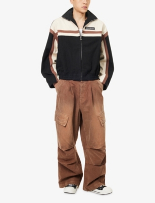 Nahmias Mens Oversized Wide-leg Denim Cargos Jeans Brown Wash In Blue