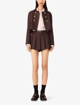 MAJE: Short Double-Breasted Stretch Wool-Blend Jacket