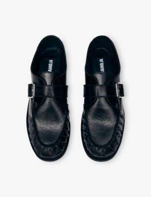 Alohas Womens Brandy Leather Loafers Black Leather Eur 39 / 6 Uk In Animal Print