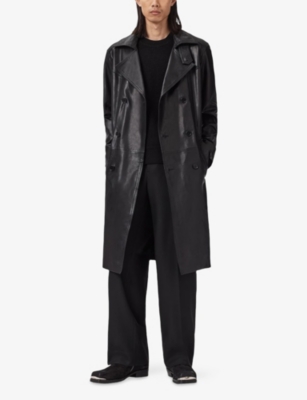 ALLSAINTS: Kellett Lapel-Collar Leather Trench Coat