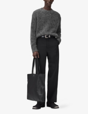 Allsaints Mens Charcoal Grey Myles Oversized-fit Mohair-blend Jumper Xs In Gray