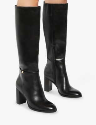Dune Womens Black Leather Starlling Leather Heeled Knee-high Boots Eur 38/5 Uk In Brown