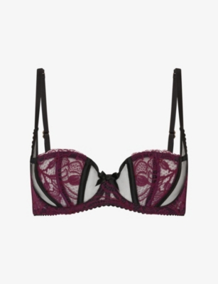 Agent Provocateur Womens Black/plum Clarissa Floral Lace And Mesh Underwired Bra 32dd In Purple