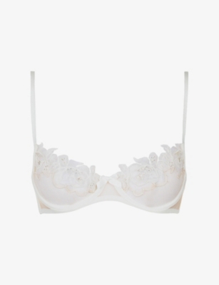 Agent Provocateur Womens Sand/ivory Lindie Demi-cup Plunge Underwired Lace Bra 34dd In White