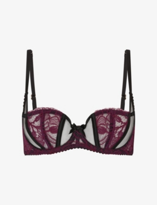 Agent Provocateur Womens Black/plum Clarissa Floral Lace And Mesh Underwired Bra In Blue