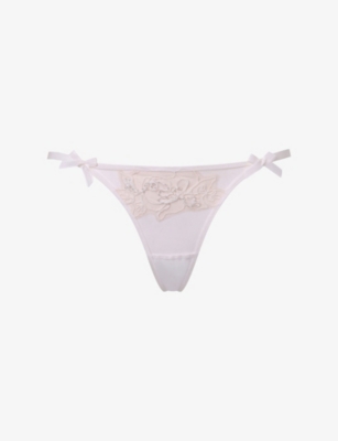 Agent Provocateur Womens Sand/ivory Lindie Lace Thong Xl In Neutral