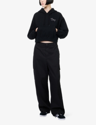 Obey Womens Black Cities Cropped Cotton Hoody In Black