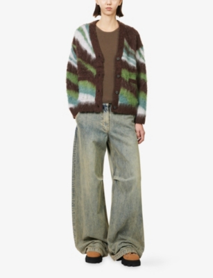 Obey Womens Delirium V-neck Wool-blend Cardigan Brown Multi In Multi