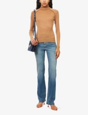 Victoria Beckham Womens Camel Turtleneck Raglan-sleeves Wool Jumper Xs In Orange