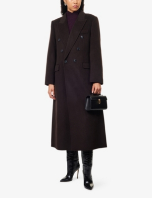 Victoria Beckham Womens Dark Chocolate Coco Peak-lapels Relaxed-fit Wool And Cashmere Coat In Brown