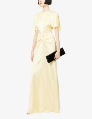 Victoria Beckham Womens Daffodil Yellow Ruched Split-short-sleeves Woven Maxi Dress In Yellow