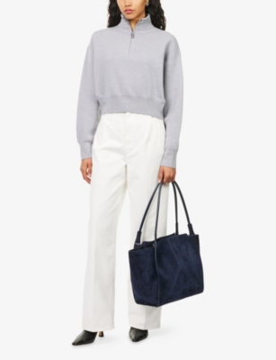 Victoria Beckham Womens Grey Melange Cropped High-neck Stretch-wool Blend Jumper In Gray