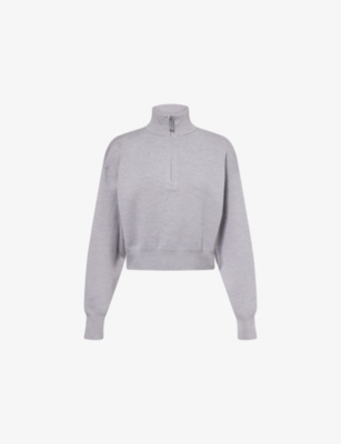 Victoria Beckham Womens Grey Melange Cropped High-neck Stretch-wool Blend Jumper In Gray