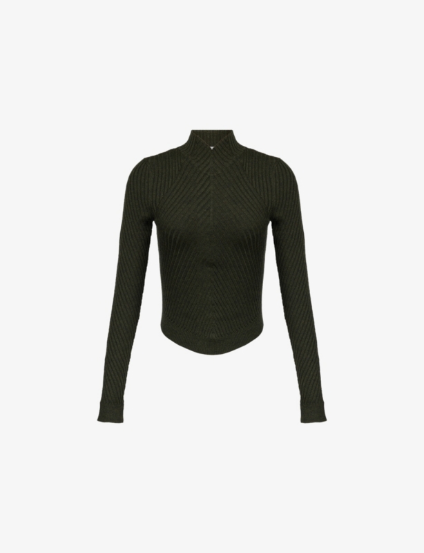Ribbed High-Neck Wool Top