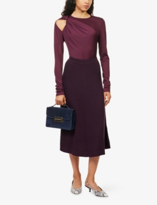 VICTORIA BECKHAM: Ribbed Flared Wool Midi Skirt