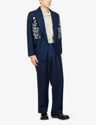 KARTIK RESEARCH: Pleat Embroidered Wool Trousers