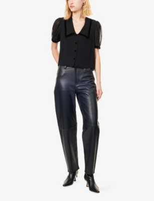 FRAME: The Velvet Trim Sailor Silk Blouse