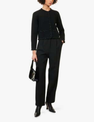 Frame Womens  The Beaded Trim Wool-blend Jacket In Animal Print