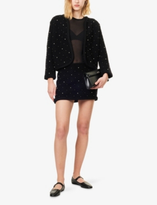 FRAME: The Embellished Wool-Blend Mini Skirt