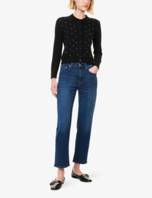 Frame Wool-cashmere Rhinestone-embellished Cardigan In Black