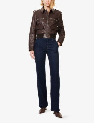 Frame Womens  The Aviator Regular-fit Leather Jacket In Brown